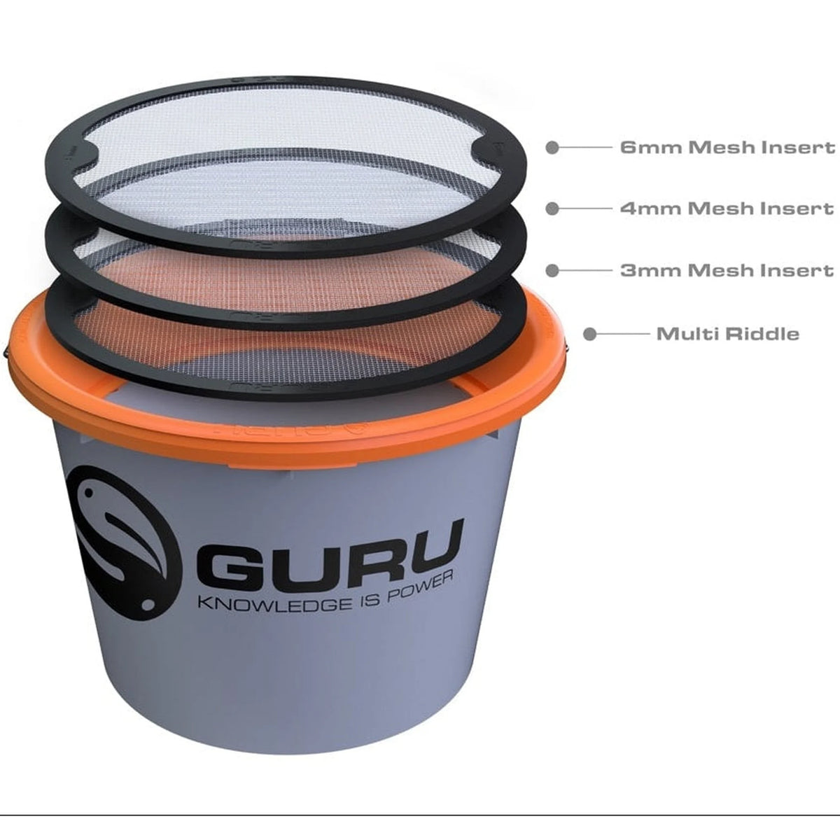Guru Multi Riddle met drie zeefinzetten op een voeremmer