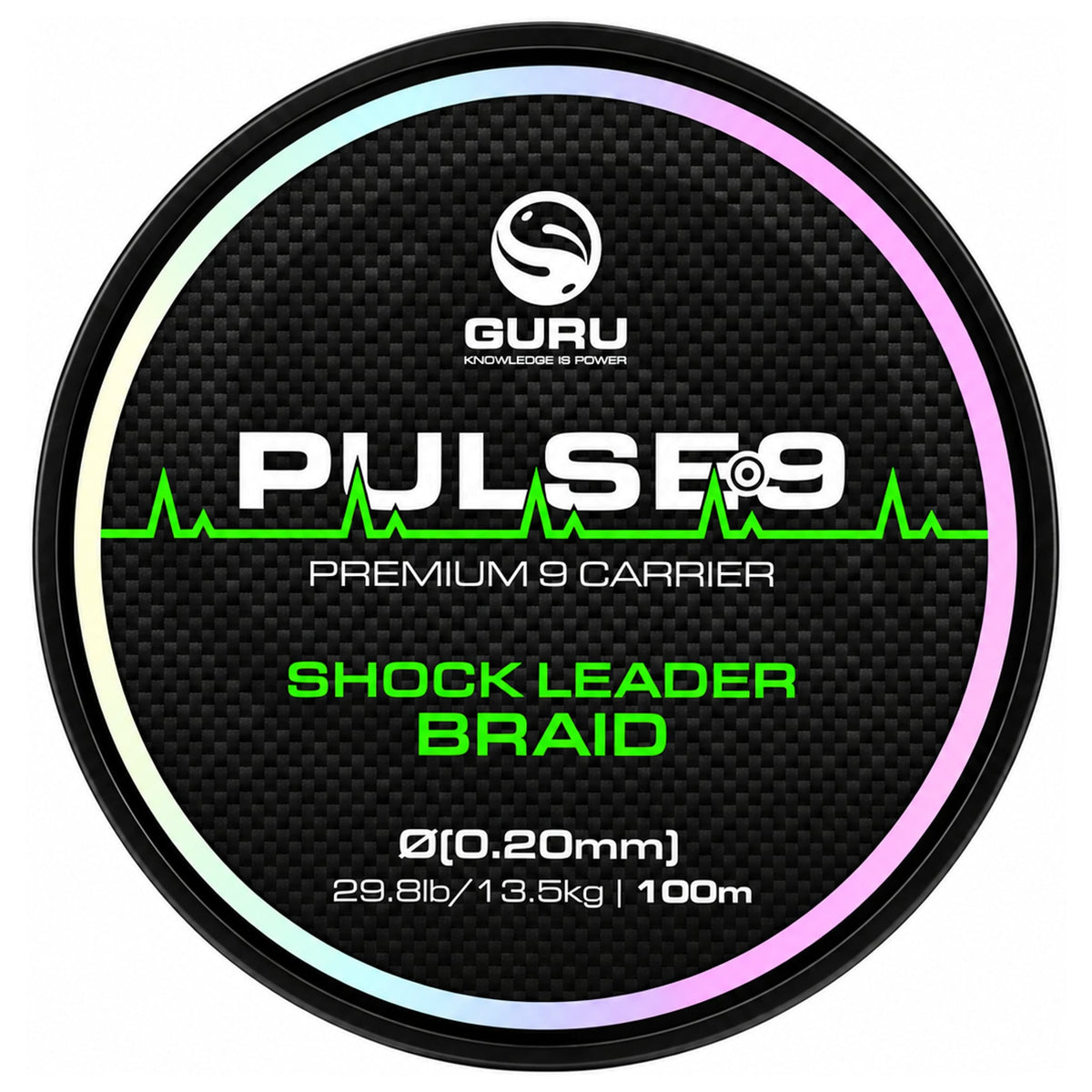Ronde Guru Pulse 9 Shock Leader Braid-spoel met opdruk 0.20mm, 29.8lb/13.5kg en 100m