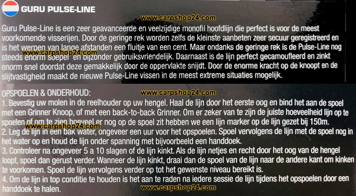 Nederlandse gebruiksaanwijzing voor het opspoelen en onderhouden van Guru Pulse Line