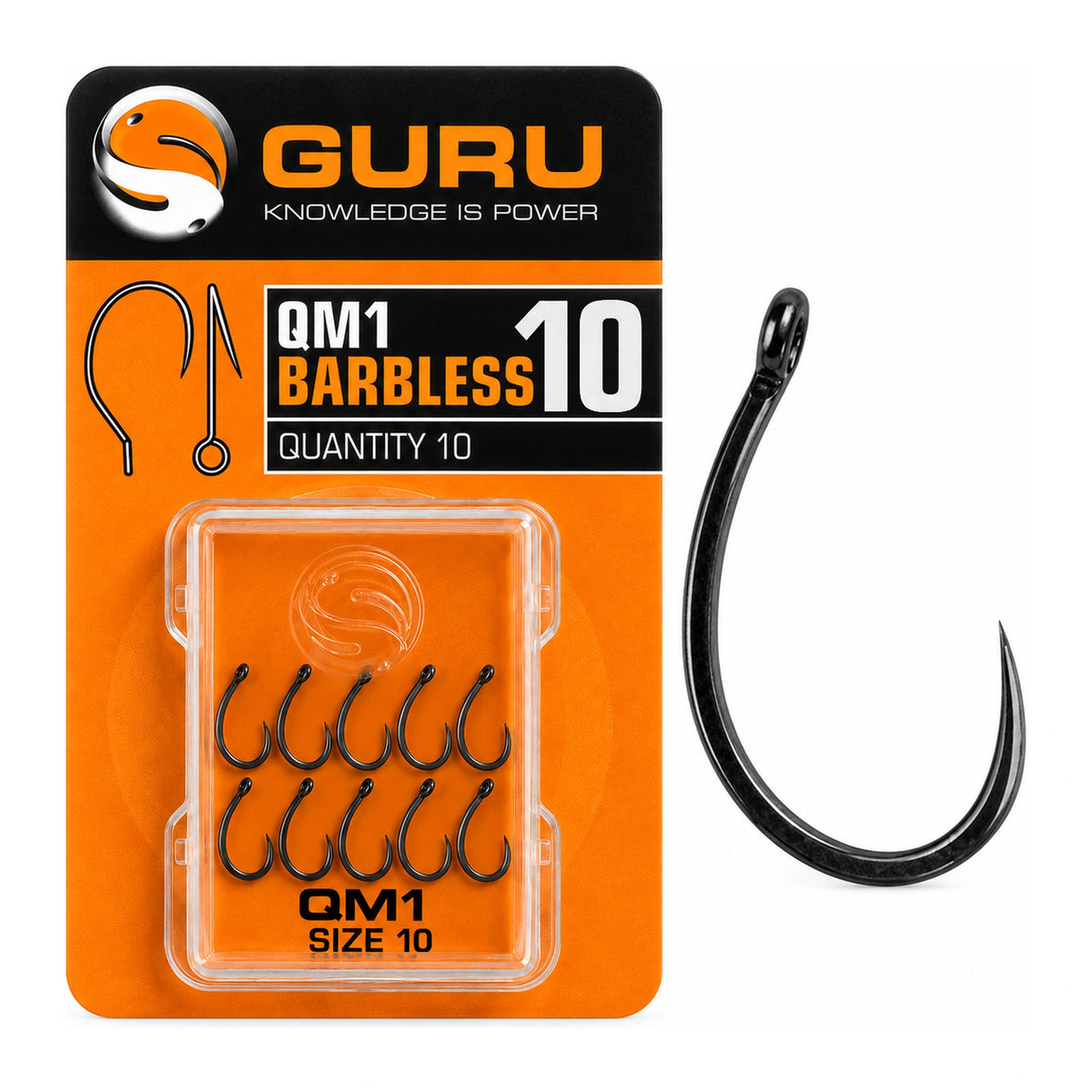 Guru QM1 Barbless haak maat 10 – verpakking met tien haken