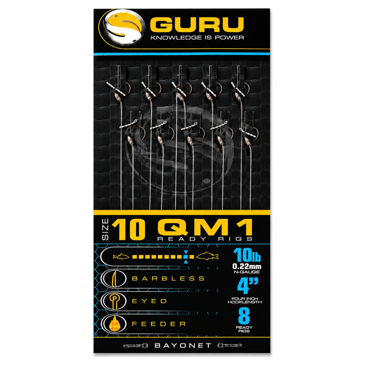 Guru QM1 Bayonet Ready Rigs maat 10 – weerhaakloze onderlijnen van vier inch