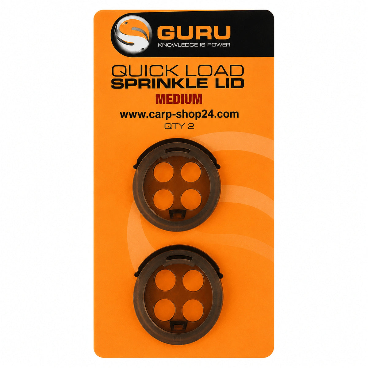 Guru Quick Load Sprinkle Lids Medium, verpakking met twee strooideksels
