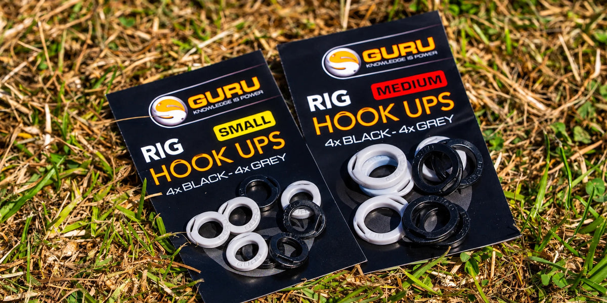 Guru Rig Hook Ups verpakkingen Small en Medium op gras