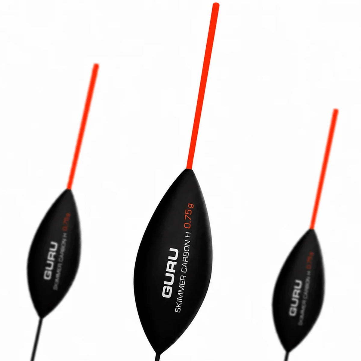 Guru Skimmer Hollow Carbon dobbers met oranje antennes en zwarte lichamen