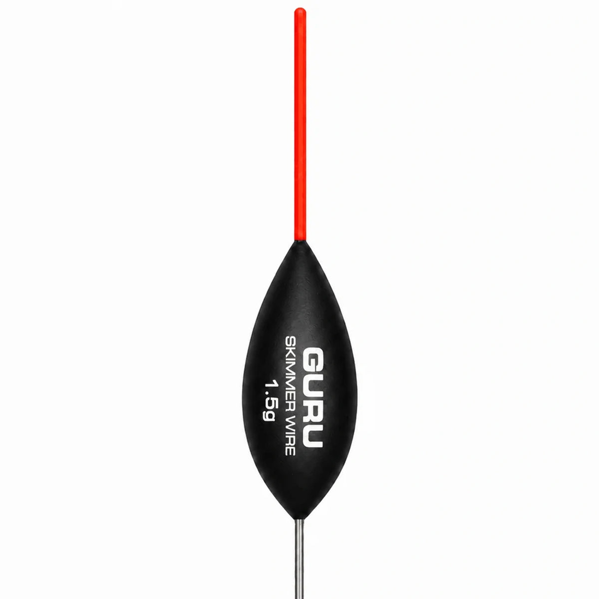 Zwarte Guru Skimmer Wire dobber van 1,5 g met rode bovenantenne en metalen ondersteel