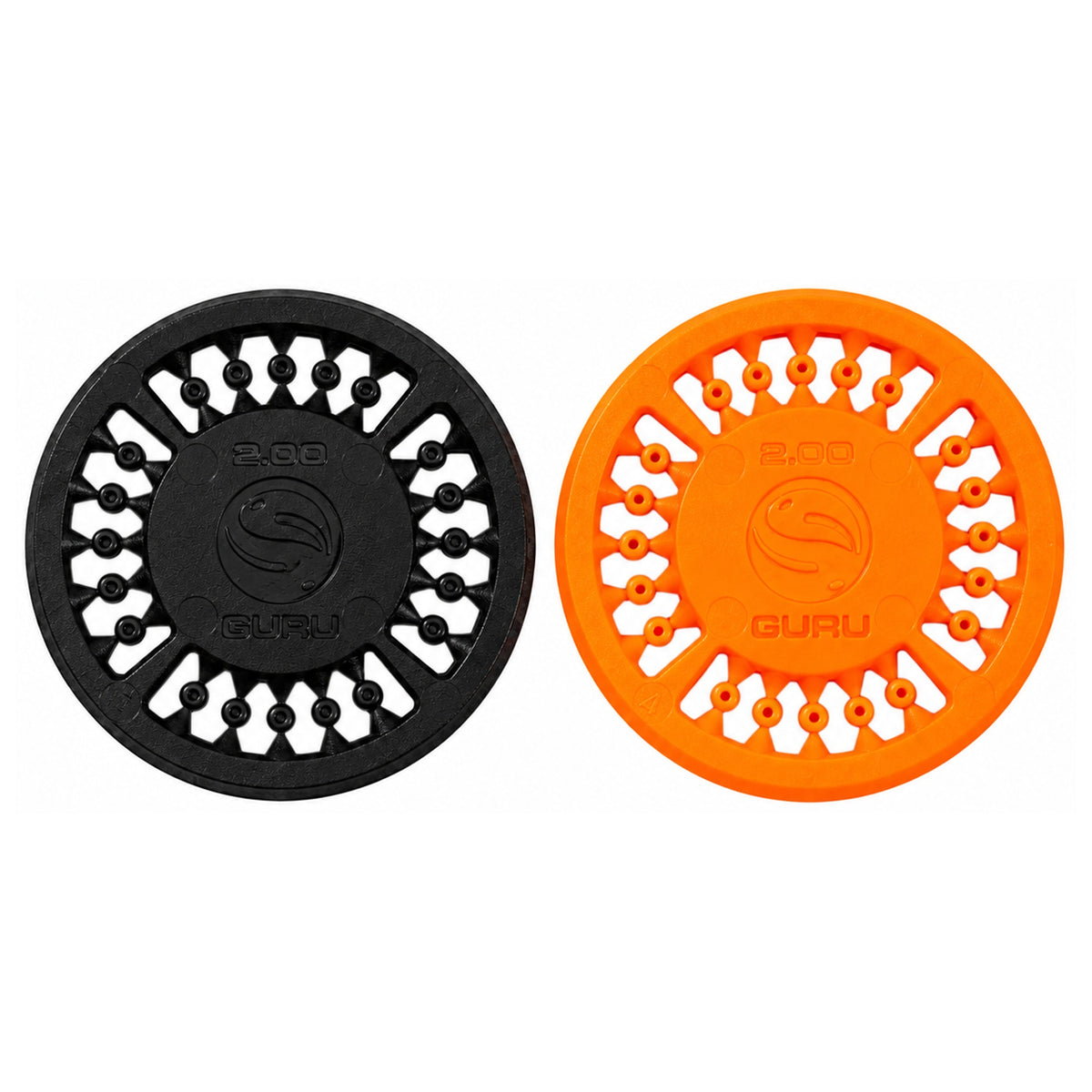 Guru Slider Beads op zwarte en oranje kunststofhouders