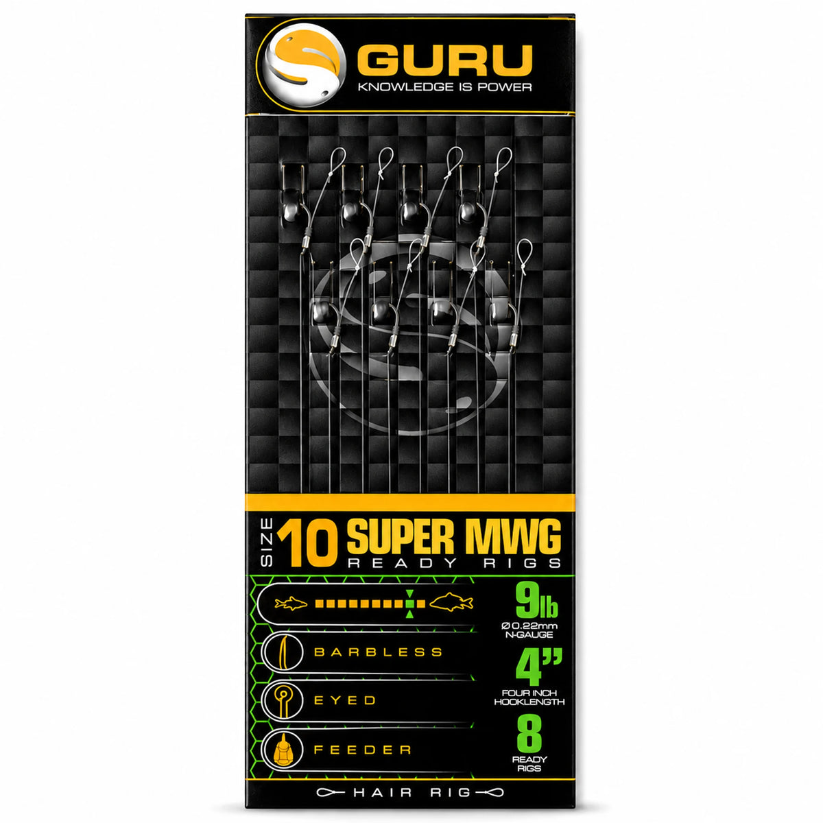 Guru Super MWG Standard Barbless Hair Rigs 4 inch – 10 cm onderlijnen zonder weerhaak, haak 10 en 0,22 mm