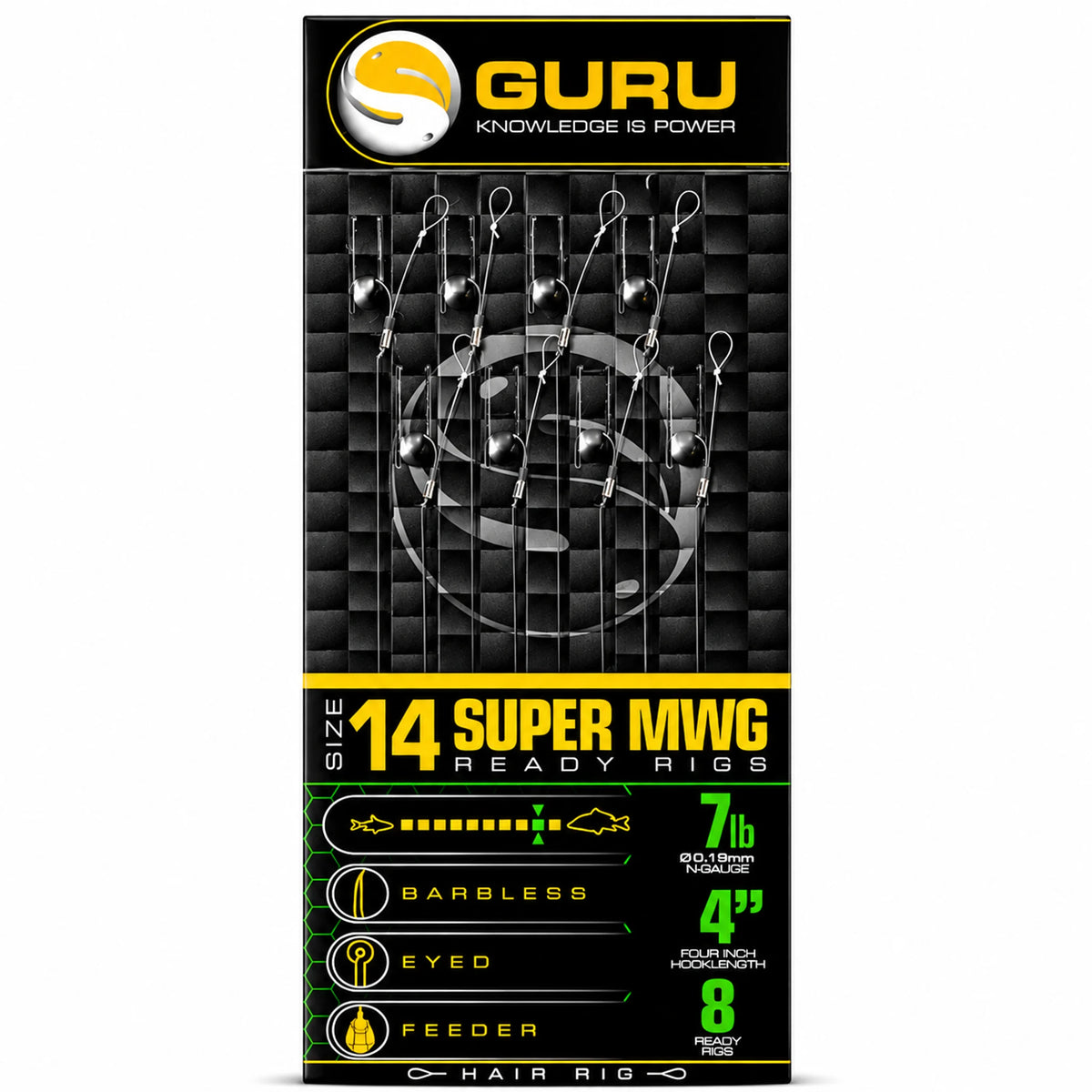 Guru Super MWG Standard Barbless Hair Rigs 4 inch – 10 cm onderlijnen zonder weerhaak, haak 14 en 0,19 mm