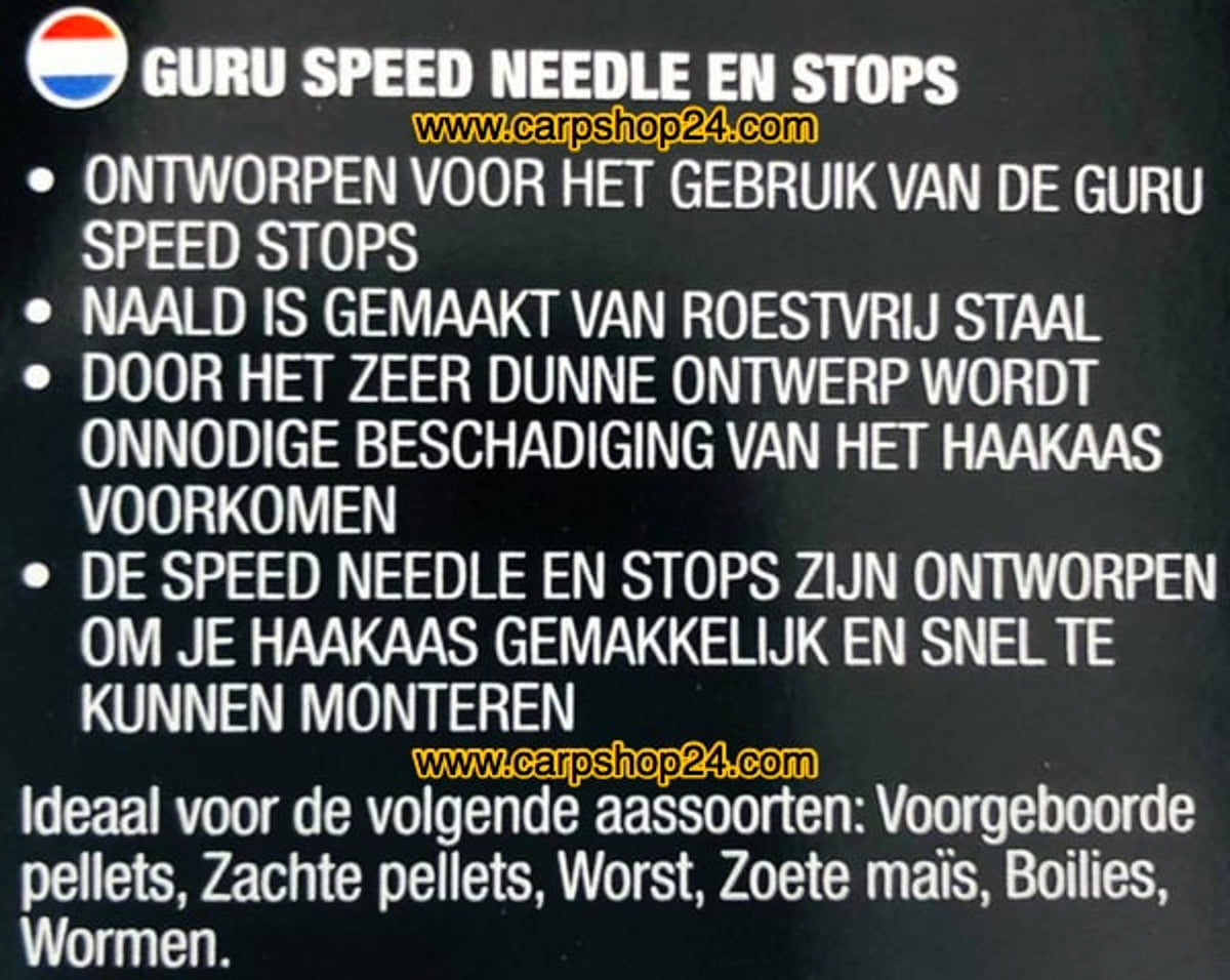 Guru Speed Needle en Stops: Nederlandse productinformatie en geschikte aassoorten