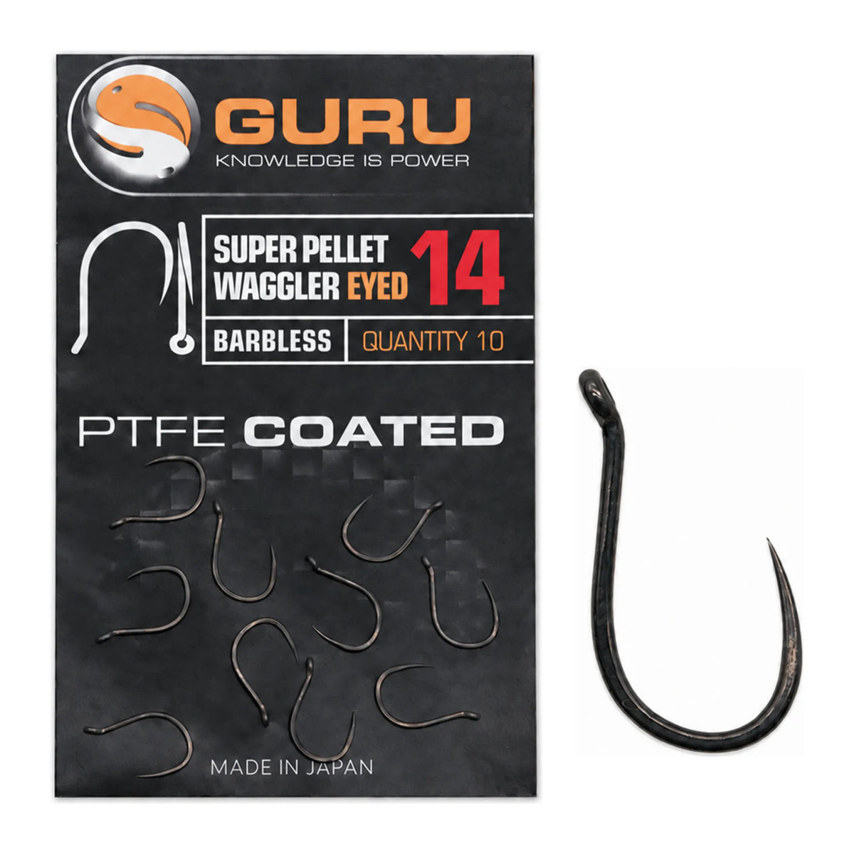 Guru Super Pellet Waggler Eyed Barbless haak maat 14 met verpakking