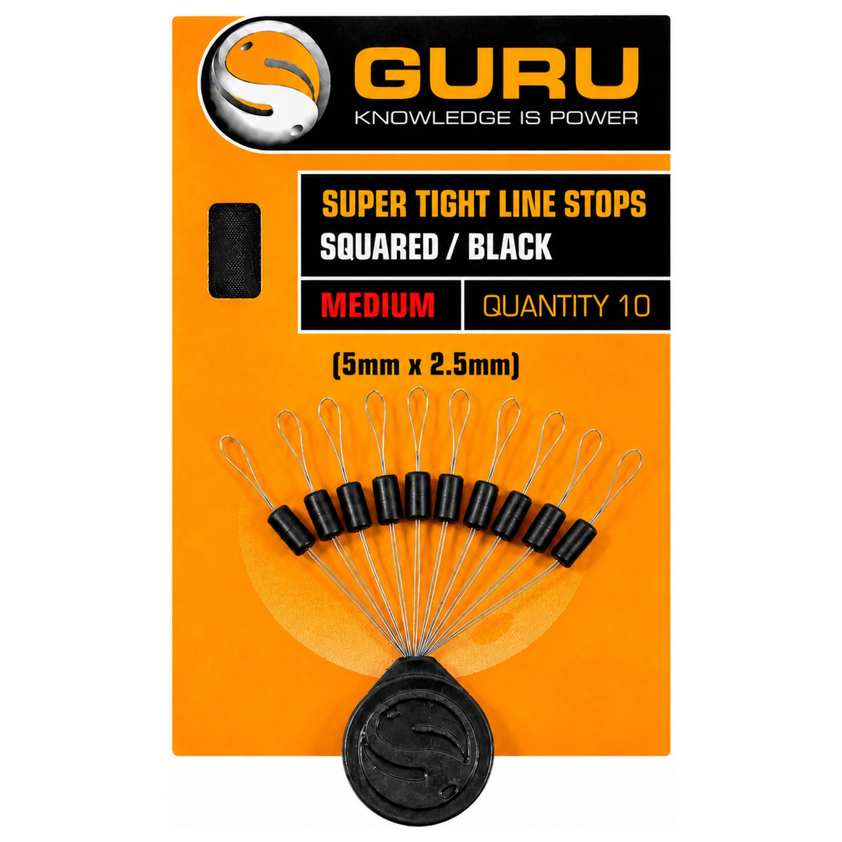 Guru Super Tight Squared Black lijnstoppers Medium 5 x 2,5 mm, verpakking van 10