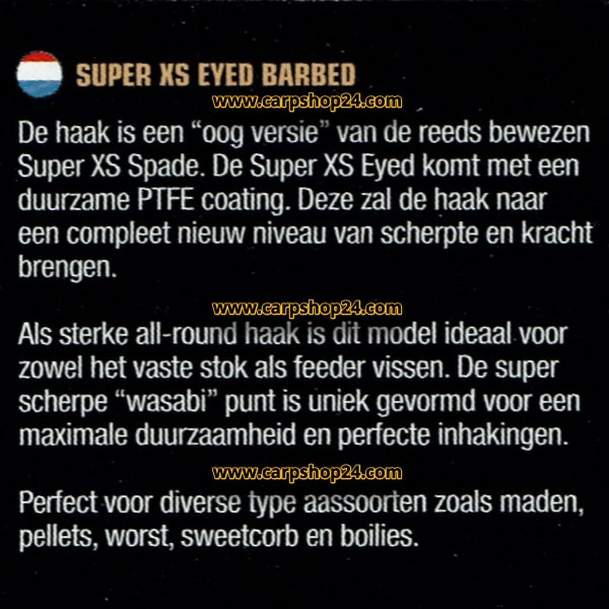Nederlandstalige productinformatie over de Guru Super XS Eyed Barbed haak