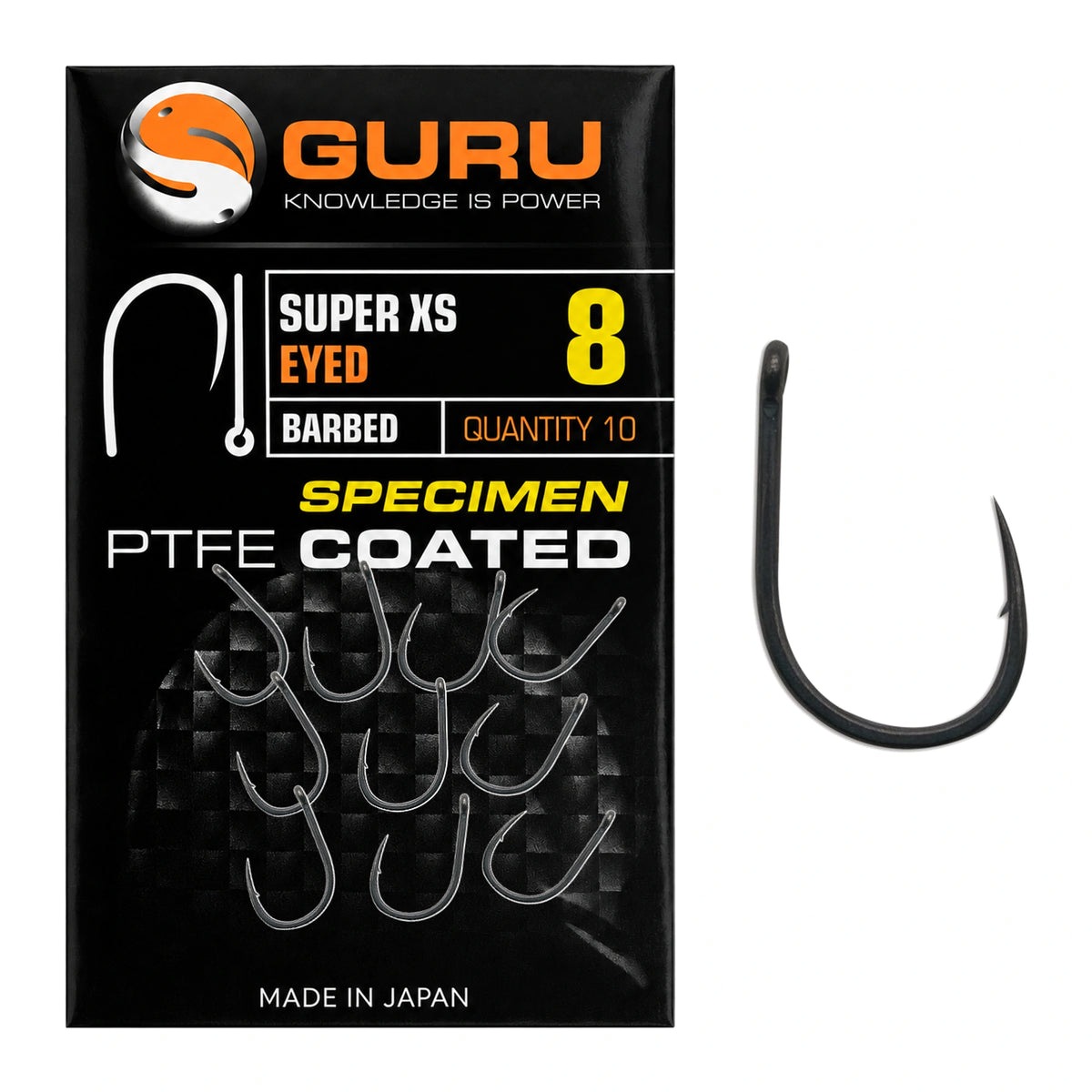 Guru Super XS Eyed Barbed haak maat 8 met verpakking