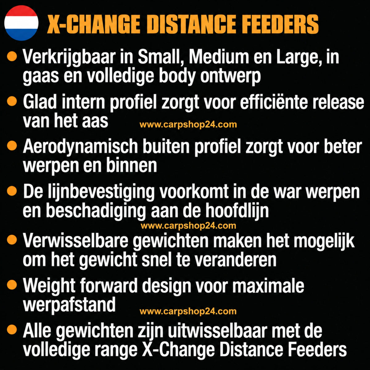 Guru X-Change Distance Feeders Open End – eigenschappen en verwisselbare gewichten