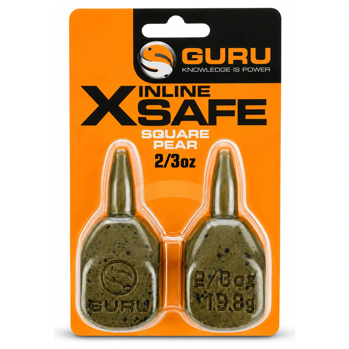Guru X-Safe Inline Square Pear 2/3oz – verpakking met twee inline loodgewichten