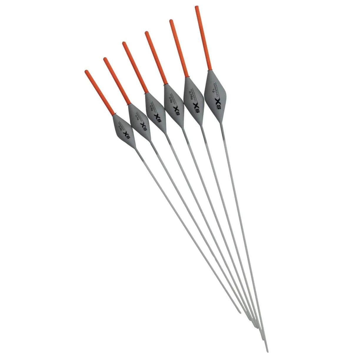 Guru XS Inline Diamond dobbers met oranje holle antennes in waaiervormige opstelling