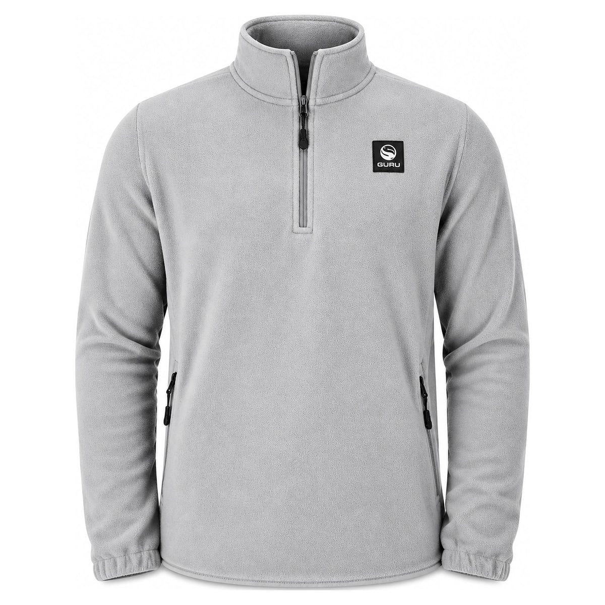 Guru Zip Fleece Grey – vooraanzicht van de grijze fleecetrui met kwart-rits en zijzakken