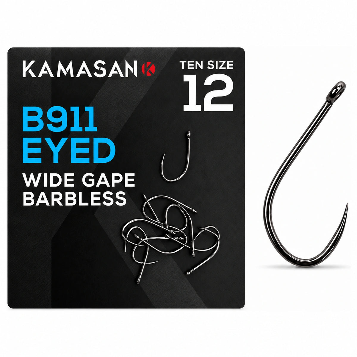 Kamasan B911 Eyed Wide Gape Barbless haak maat 12