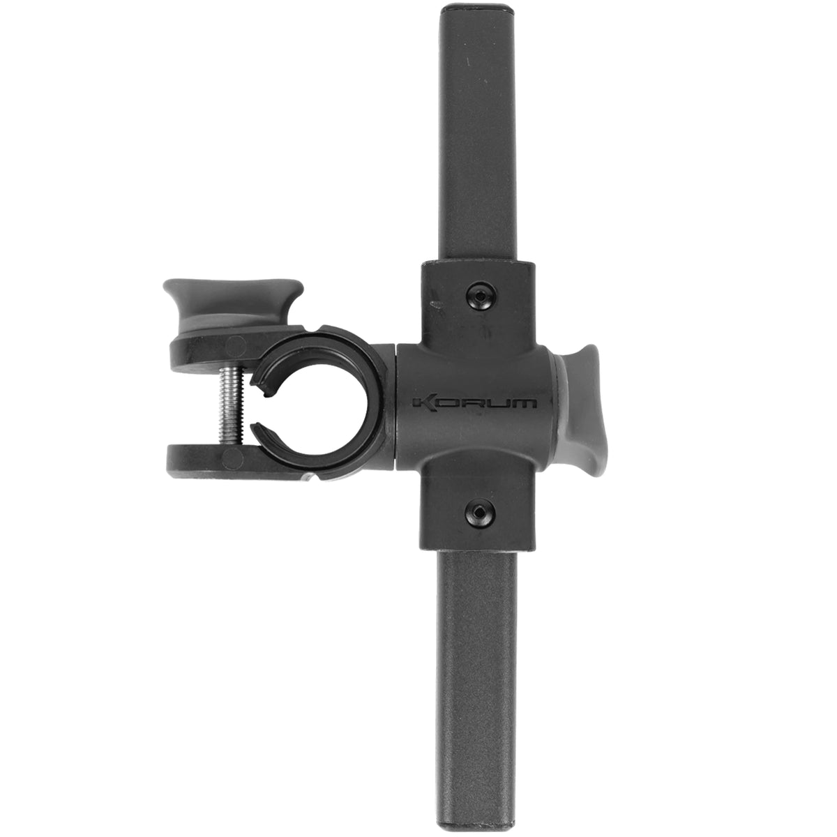 Korum Any Chair Adaptor II adapter voor feederstoel, zijaanzicht met open klem en draaibaar bevestigingspunt