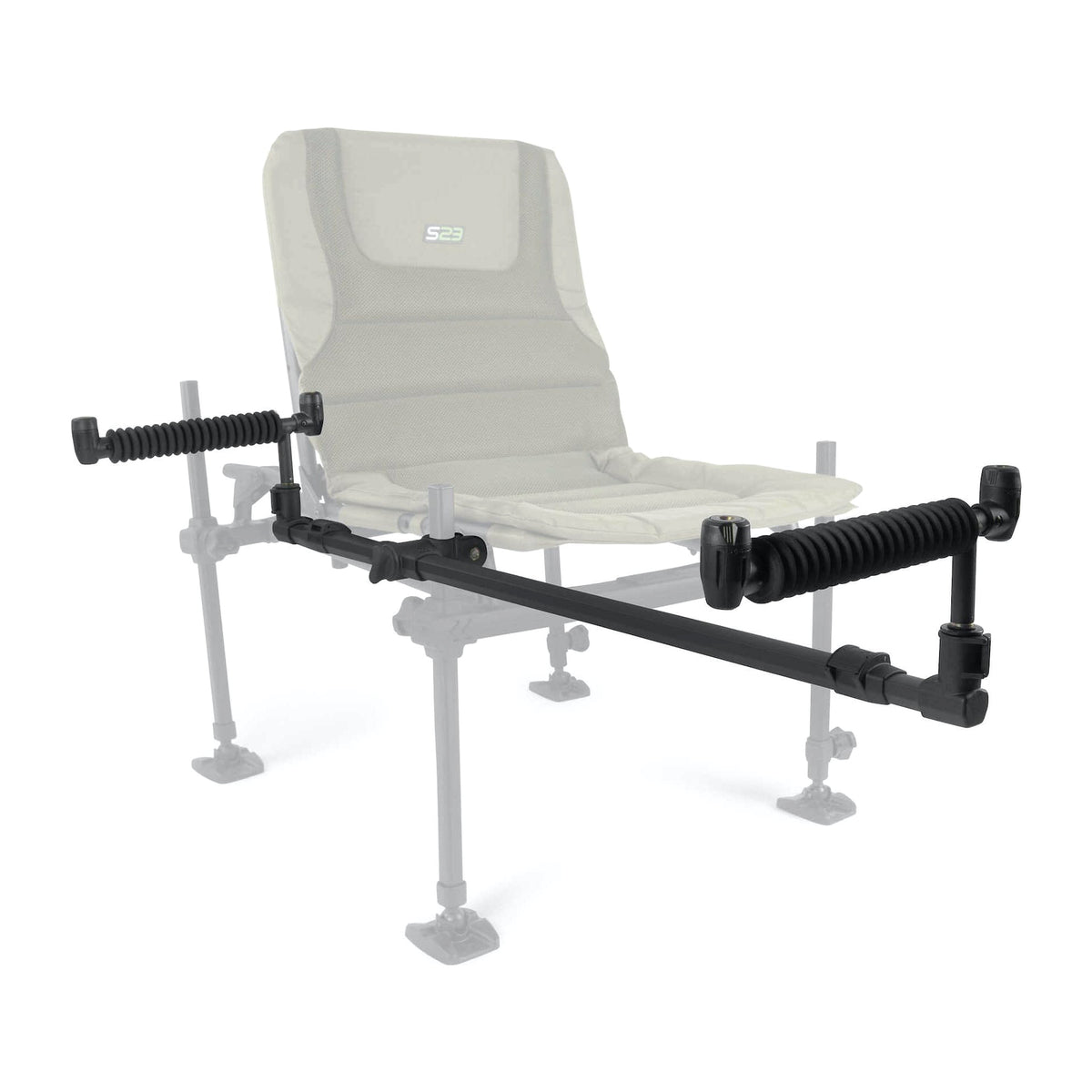 Korum Any Chair XS Two Rod Arm & Rests: complete feederarm met twee geribbelde steunen en vervaagde stoel