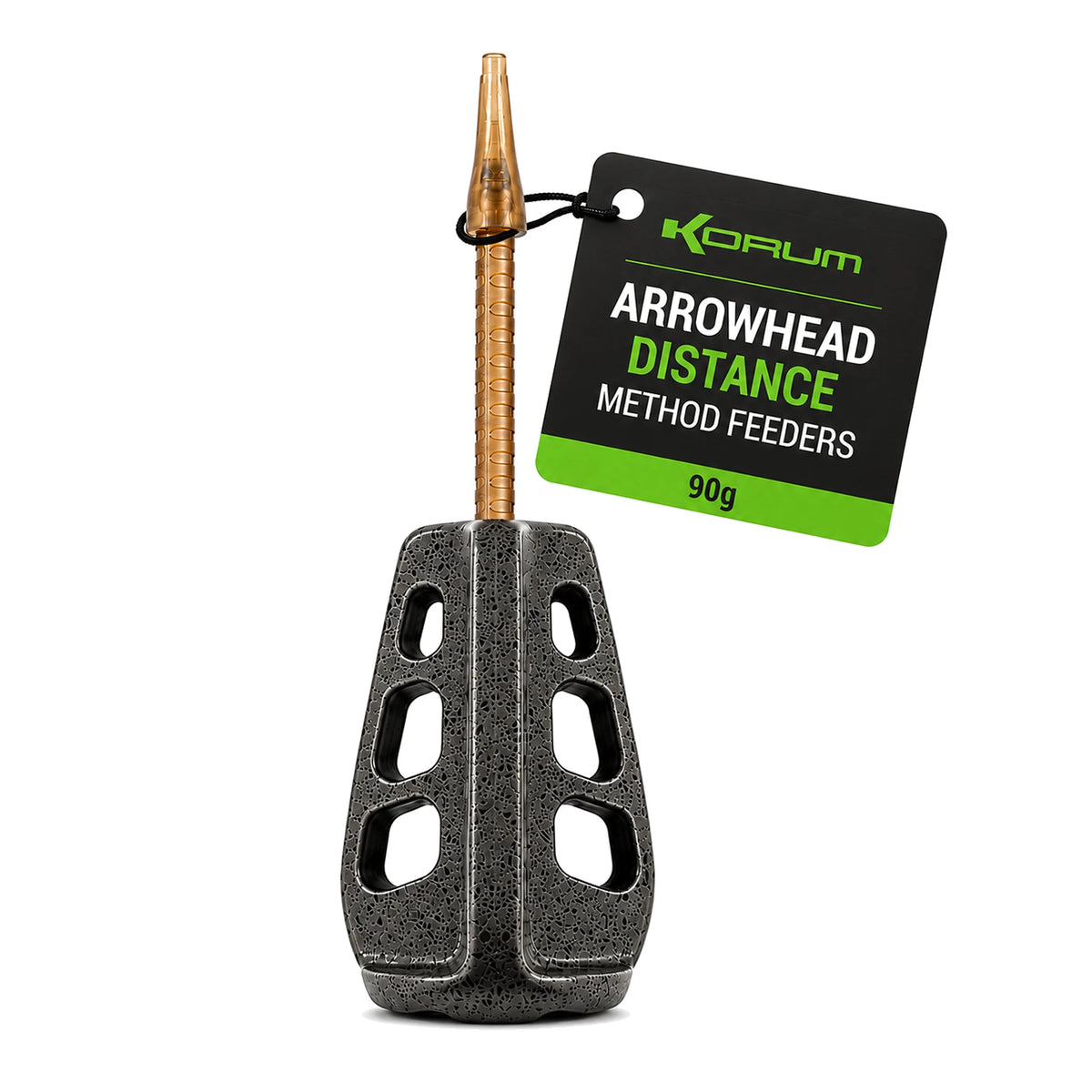 Korum Arrowhead Distance Method Feeder 90 g met lange steel en aangehecht productkaartje