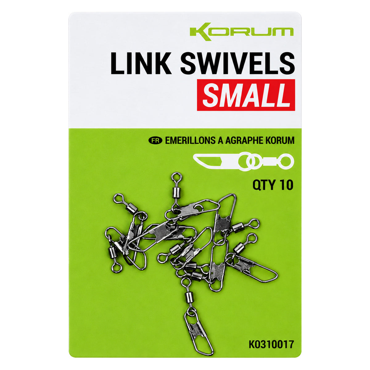 Korum Link Swivels Small – verpakking met 10 speldwartels