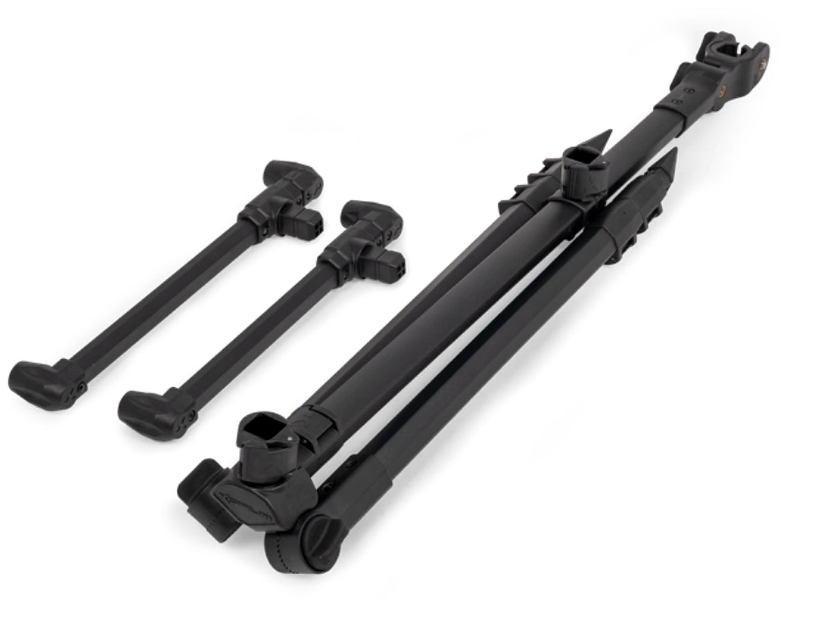 Korum Progress Tripod Feeder Arm 2 Rod K0300055 – compact ingeklapte feederarm met stabilisatiepoten en twee afzonderlijke hengelsteunbalken
