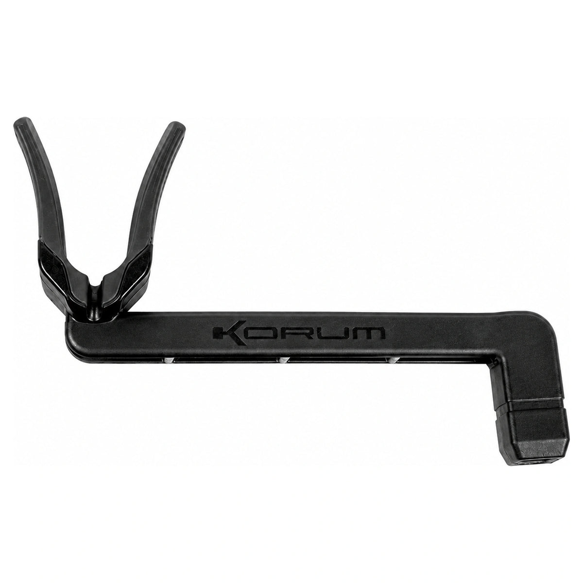 Zwarte Korum Quick Change Rod Rest met gevorkte hengelsteun en haakse aansluiting