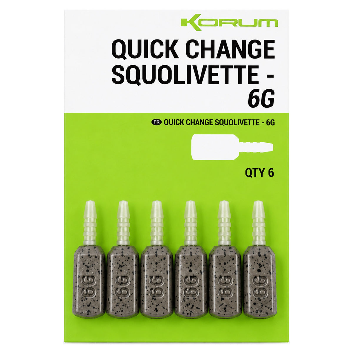 Korum Quick Change Squolivettes 6g – verpakking met zes snelwisselolijfloodjes