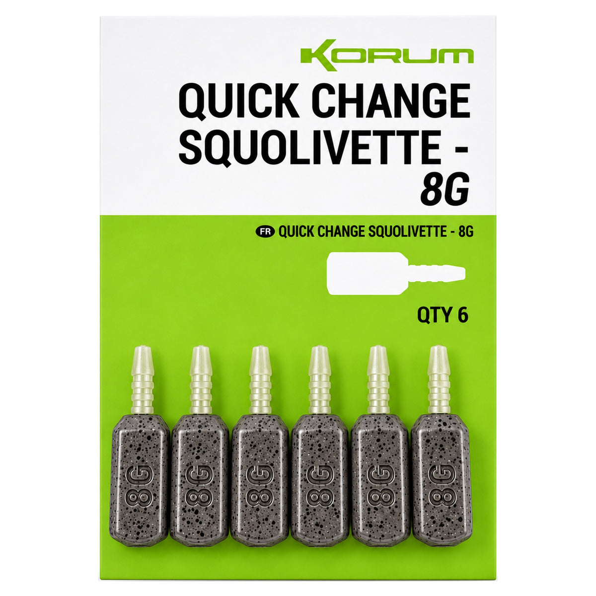Korum Quick Change Squolivettes 8g – verpakking met zes snelwisselolijfloodjes