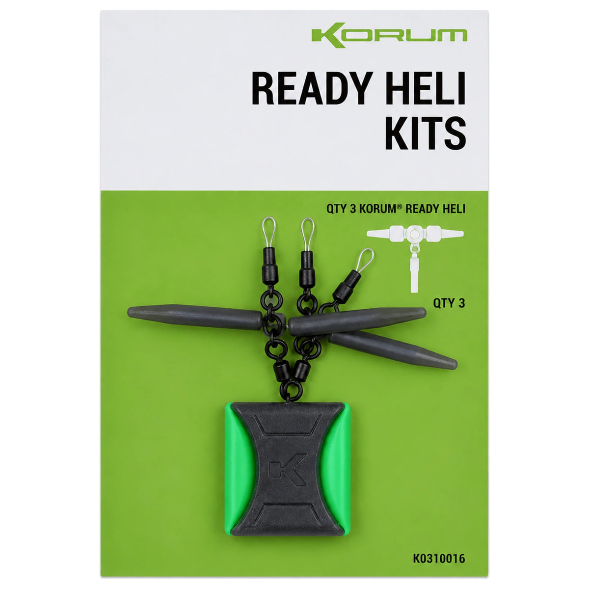 Korum Ready Heli Kits verpakking met drie helikoptermontagesets