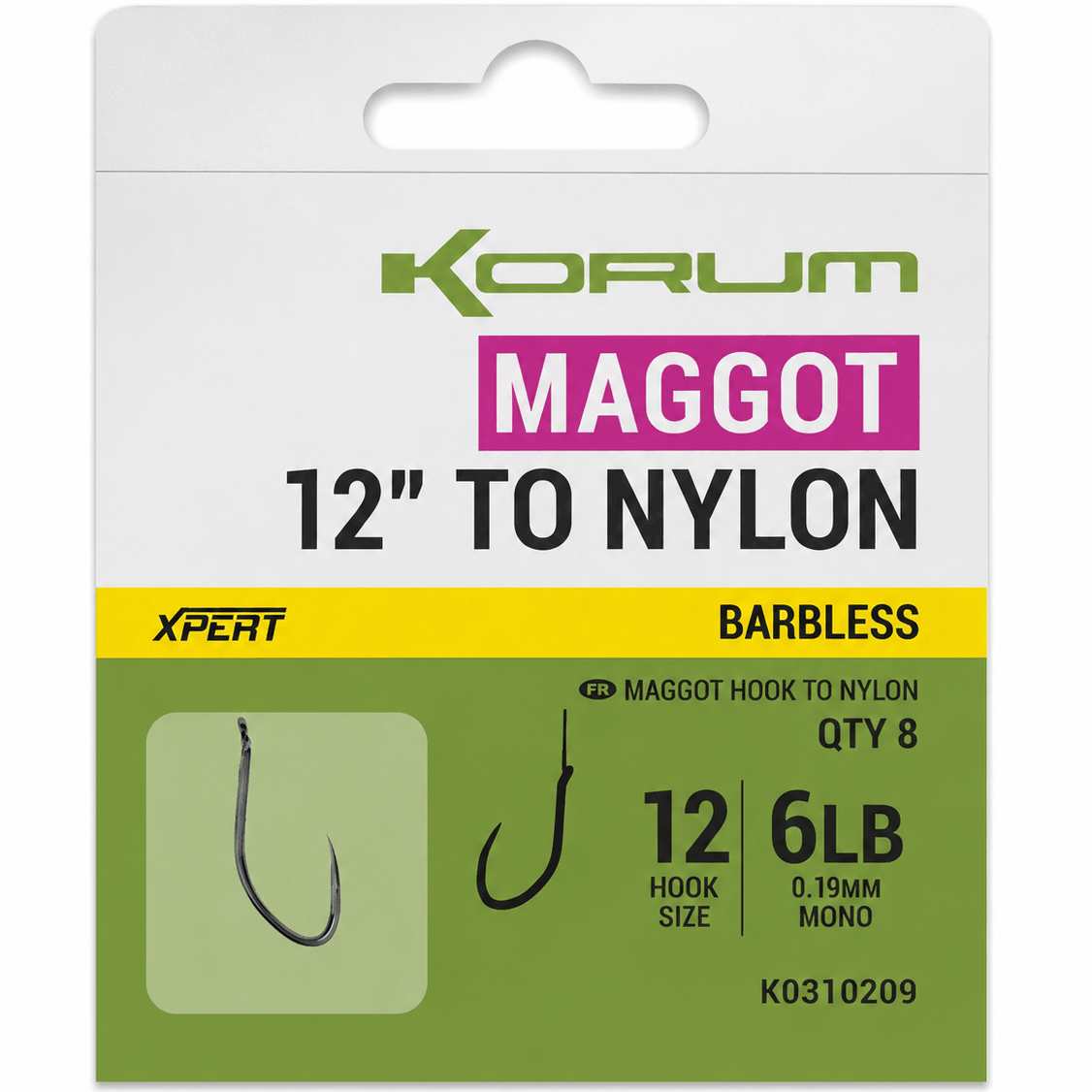 korum-xpert-Maggot-Hook-to-Nylon-size-12-019mm