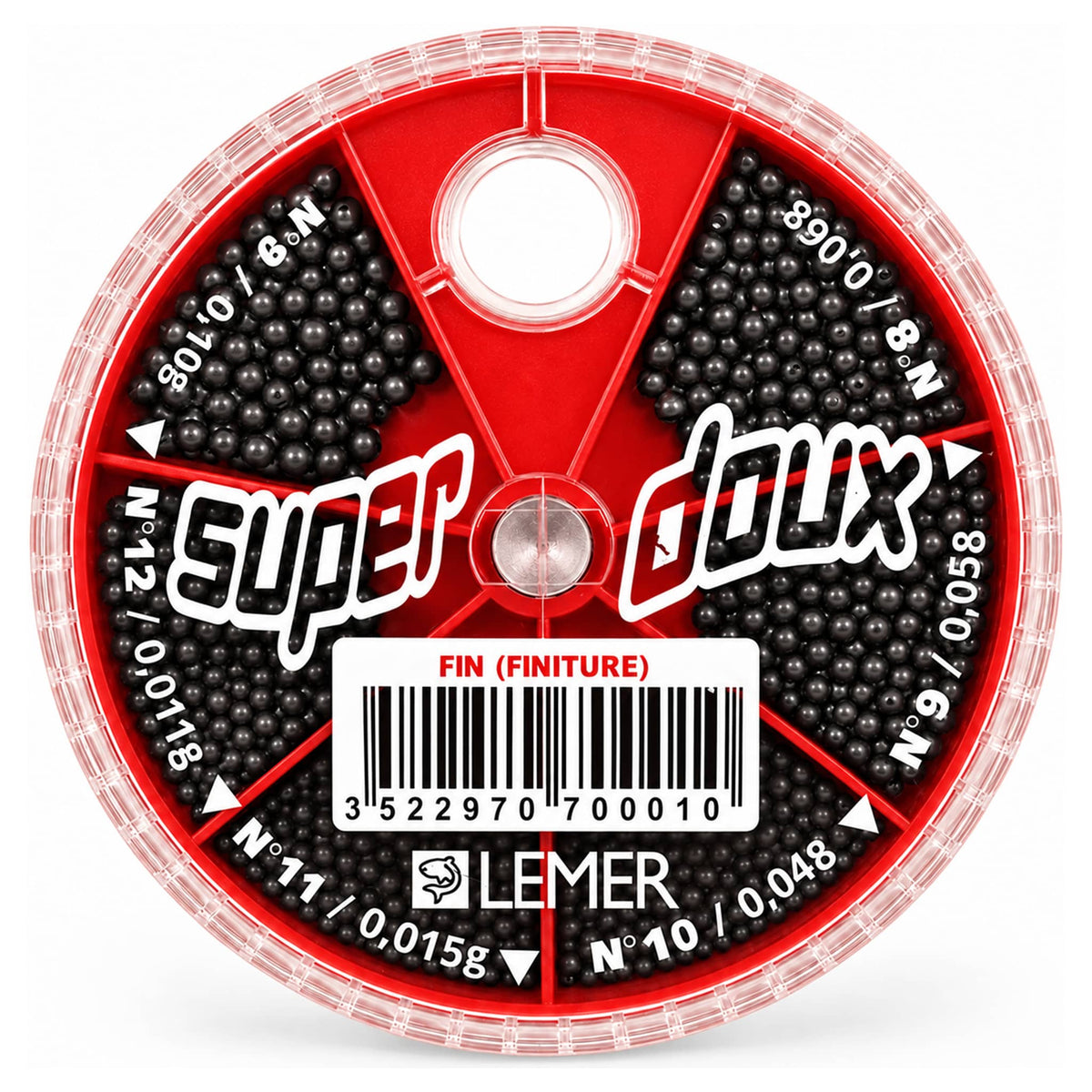 Lemer Super Doux Fin ronde rode looddoos met transparant deksel en barcode-etiket
