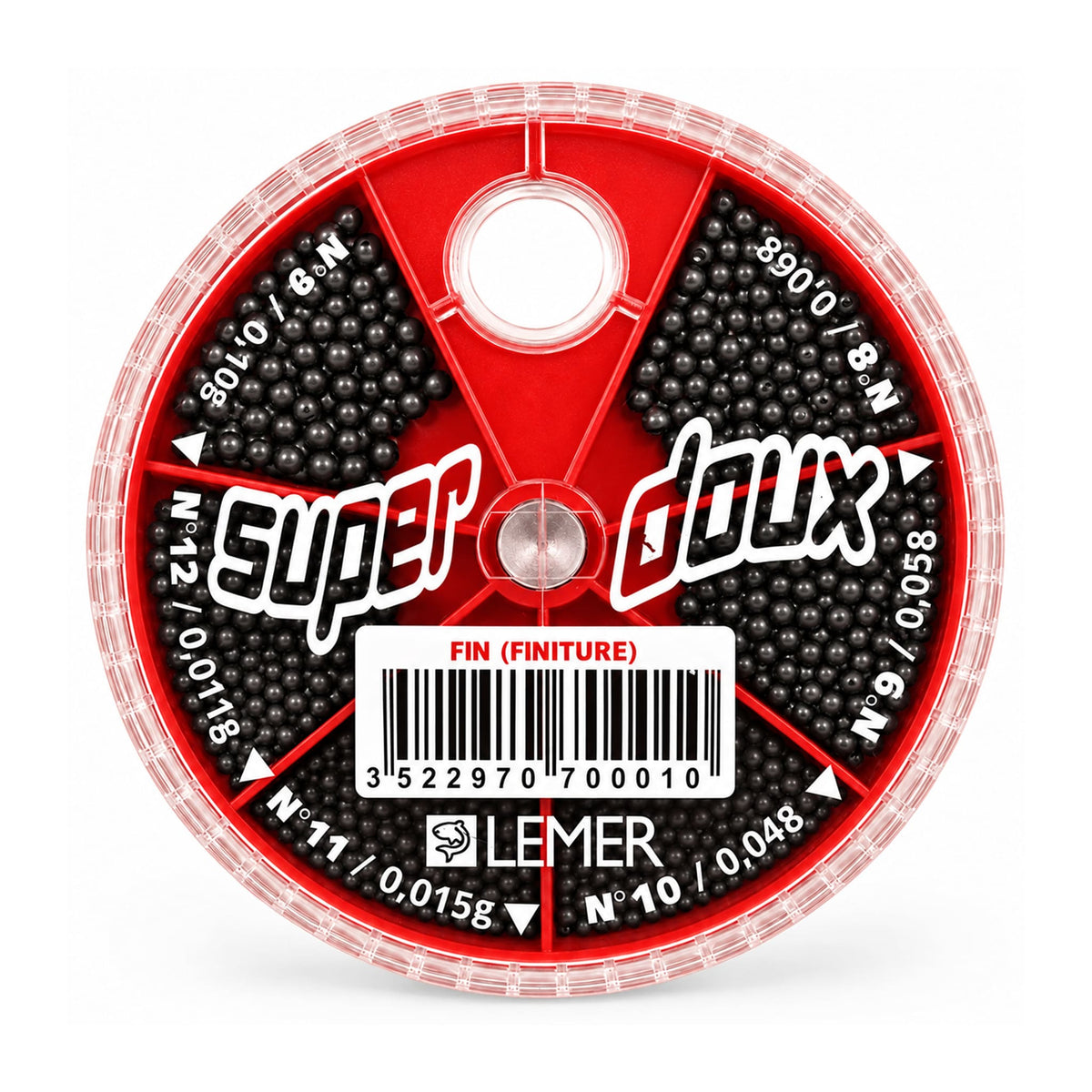 Lemer Super Doux Fin ronde rode looddoos met transparant deksel en barcode-etiket