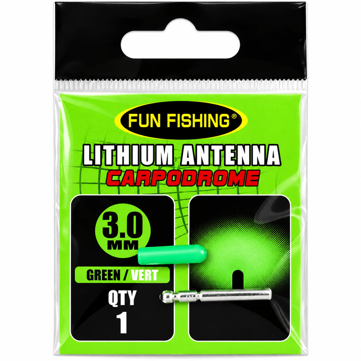 Fun Fishing Lithium Antenna LED – groene lichtantenne 3 mm, verpakking
