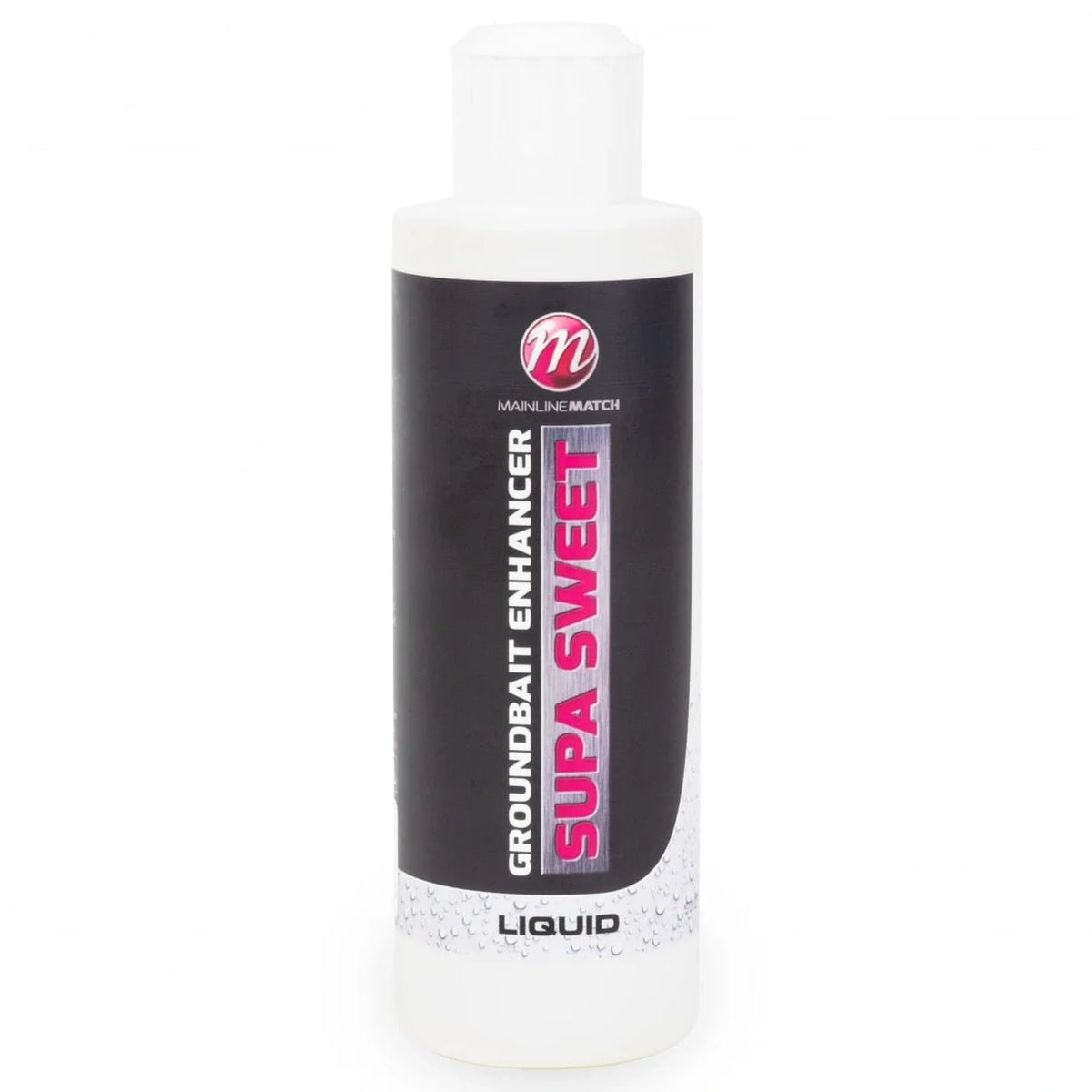 Mainline Match Supa Sweet Groundbait Enhancer 250ml fles op witte achtergrond