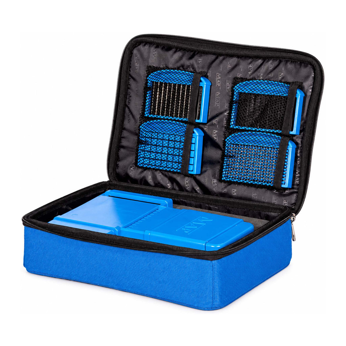 MAP Meat Cutter Case H9020 – geopende blauwe koffer met vleessnijder en vier messensets