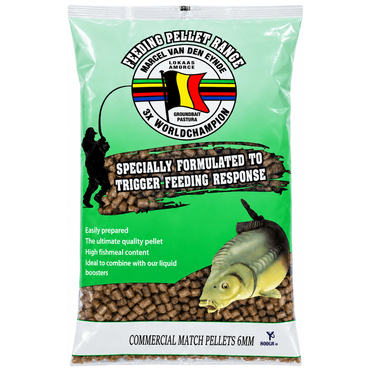 Marcel Van Den Eynde Commercial Match Pellets 6mm 800g – groene verpakking met karper