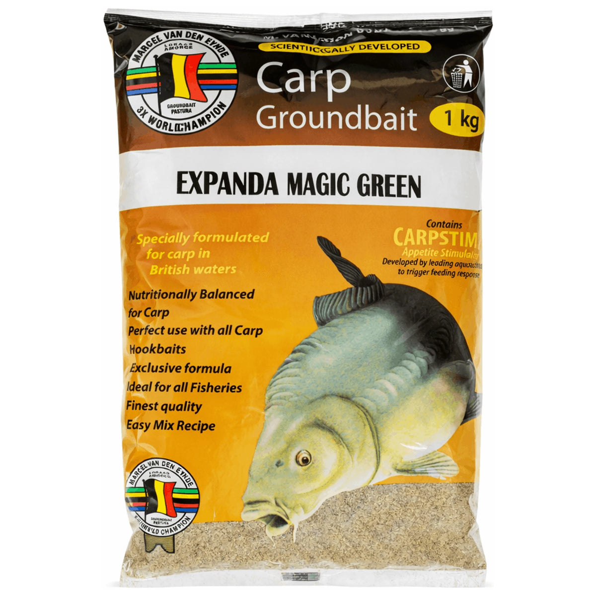 Van den Eynde Expanda Magic Green 1 kg in oranje verpakking met karper
