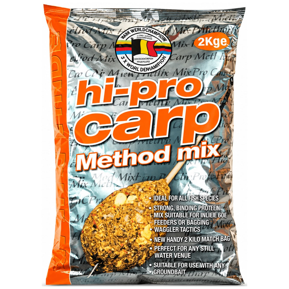 Van Den Eynde Hi-Pro Carp Method Mix, zilver-oranje zak van 2 kg