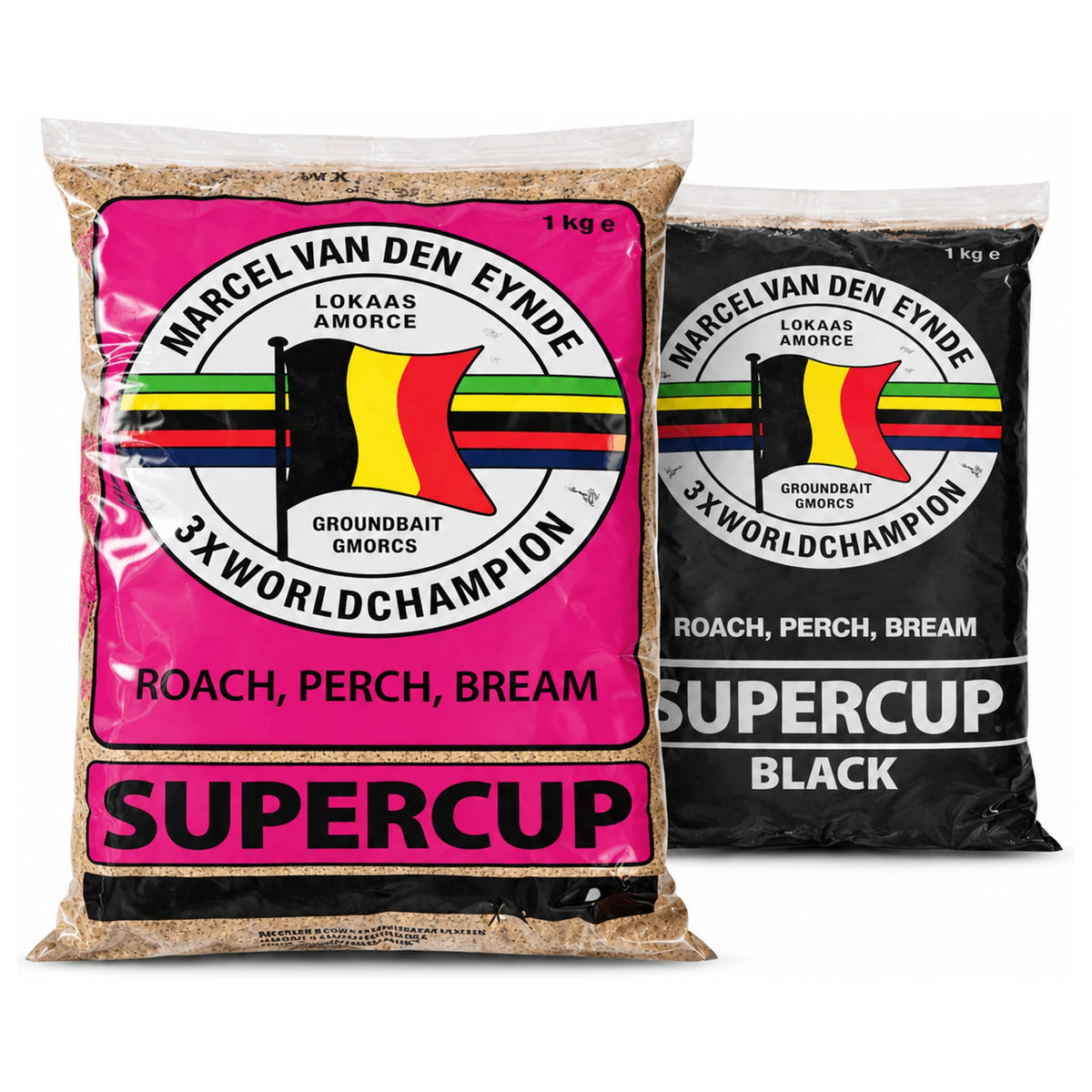Van den Eynde Supercup verpakkingen met roze en zwarte opdruk