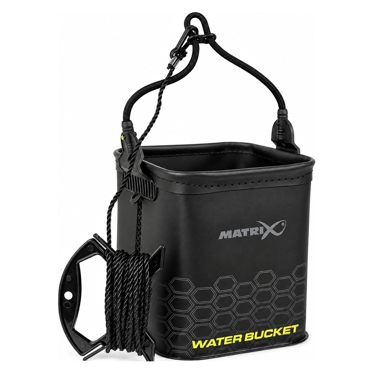 Matrix 4.5L EVA Water Bucket: zwarte wateremmer met koord, karabijnhaak en losse kunststof koordhaspel