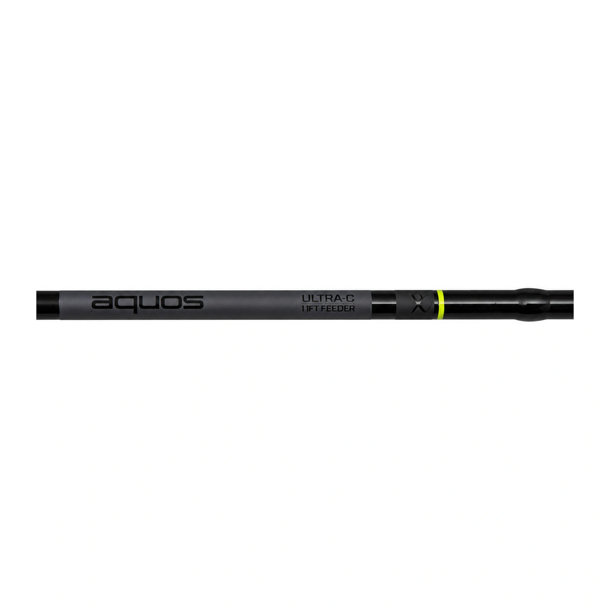 Matrix Aquos Ultra-C 11ft Feeder – horizontale close-up van de zwarte blank met Aquos-logo, modelopdruk en gele ring
