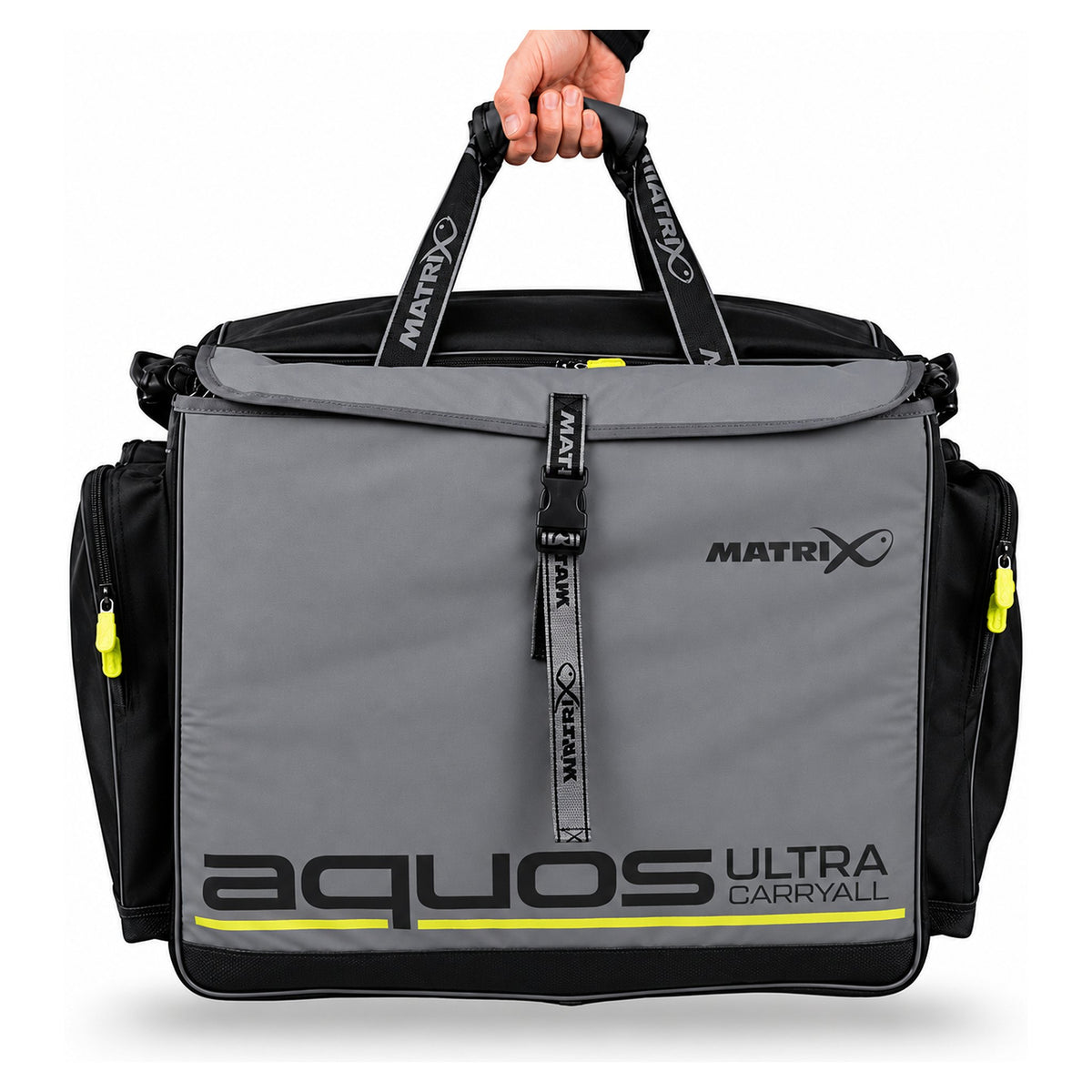 Matrix Aquos Ultra Carryall GLU175 – grijze draagtas met zwarte zijvakken, gele ritsen en handgrepen