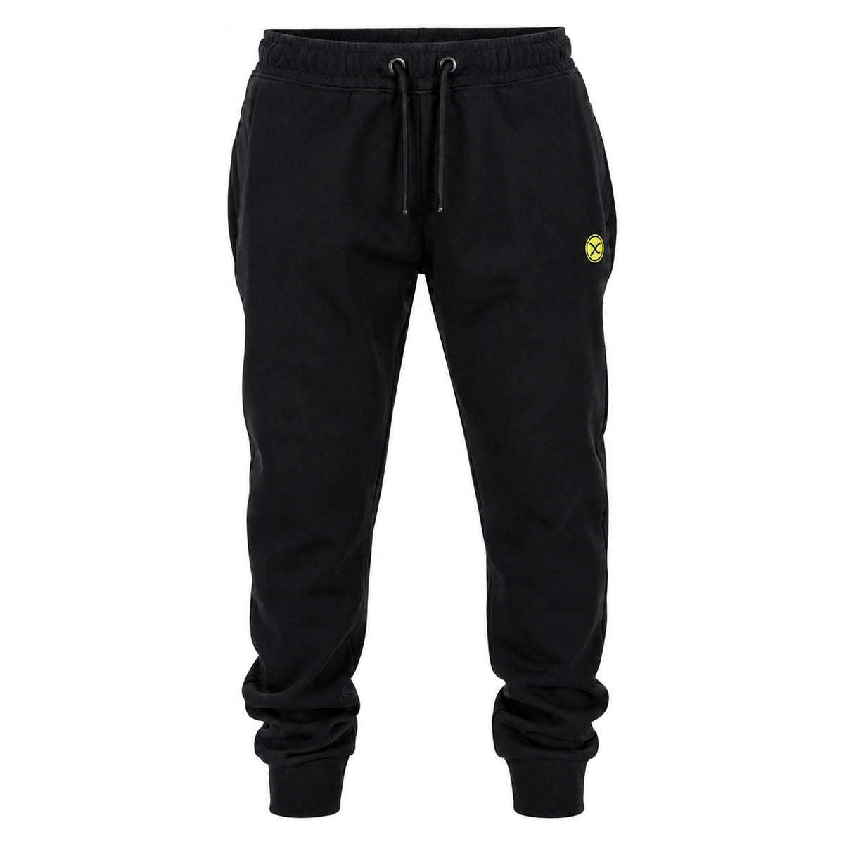 Matrix Black Joggers – vrijstaande zwarte joggingbroek van voren met originele Matrix-afwerking