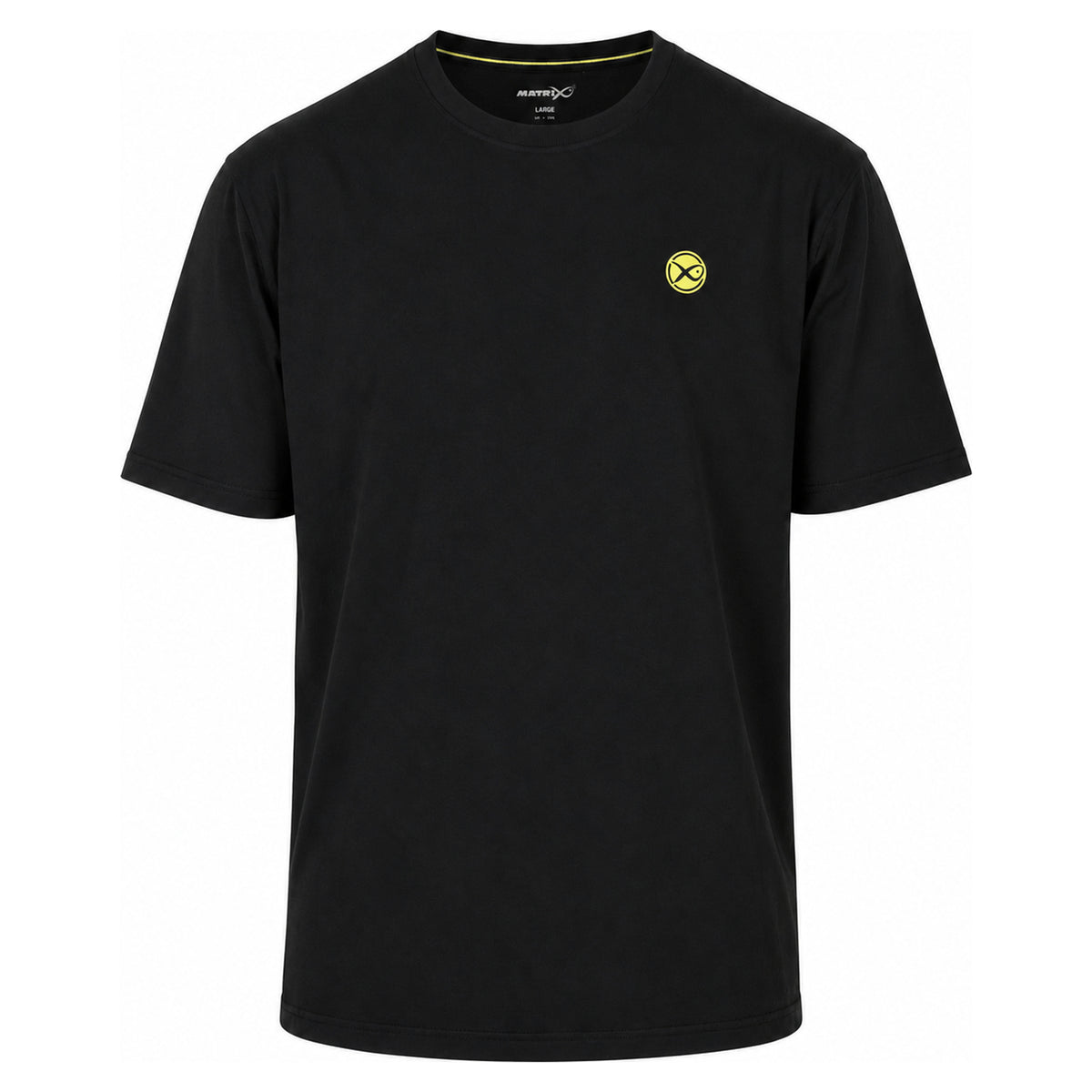 Matrix Black Mini Logo T-shirt – zwart T-shirt met klein geel borstlogo, vooraanzicht