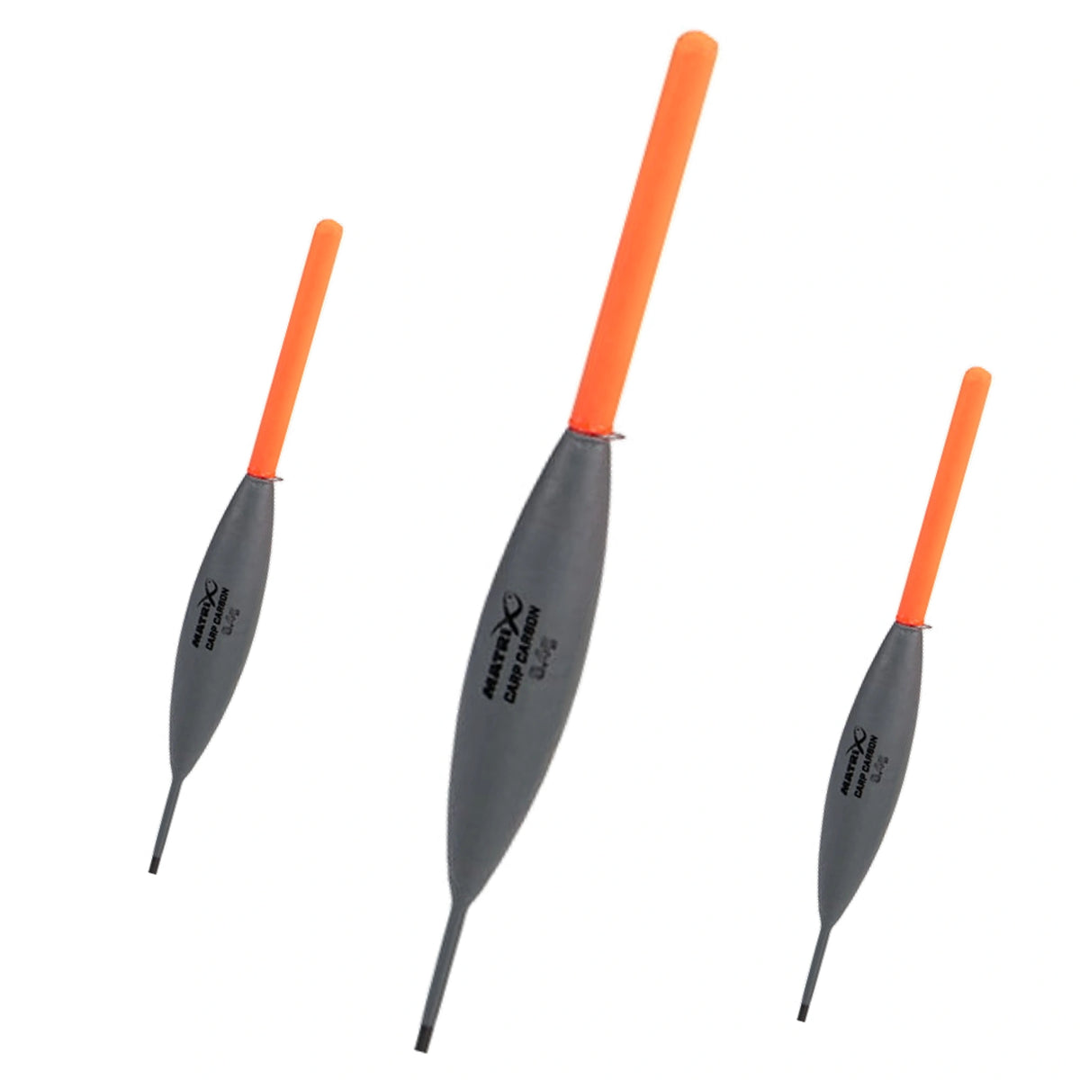 Matrix Carp Carbon Pole Floats, drie dobbers 0.4g met de middelste groter op de voorgrond