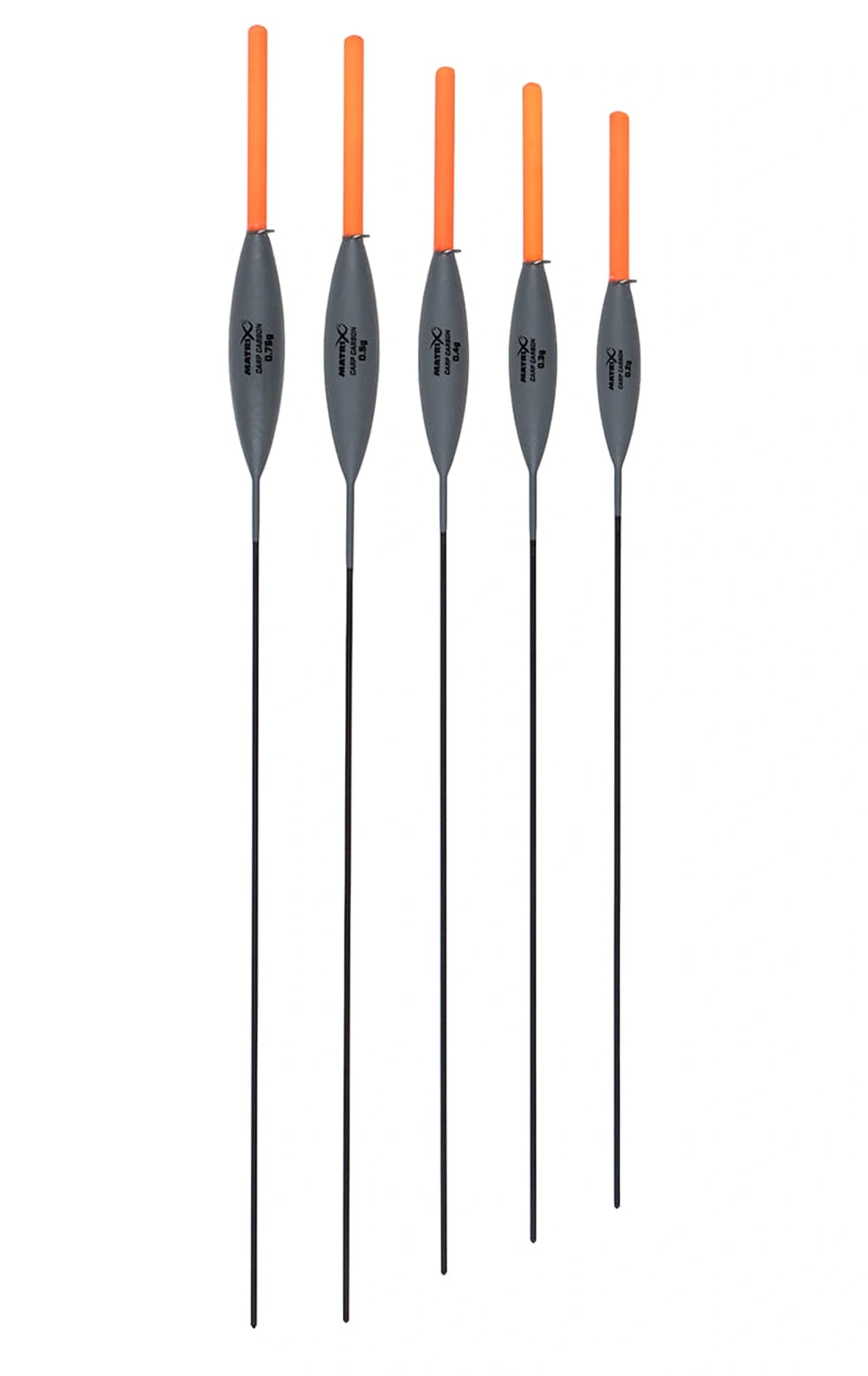 Matrix Carp Carbon Pole Floats, vijf draagvermogens met volledige antennes en carbon onderstelen