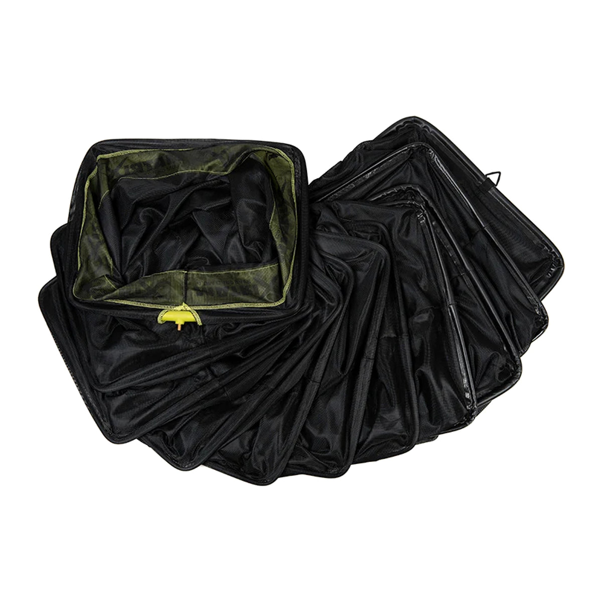 Matrix Carp Safe Keepnet 4m: ingevouwen zwart leefnet met rechthoekige ringen en gele connector
