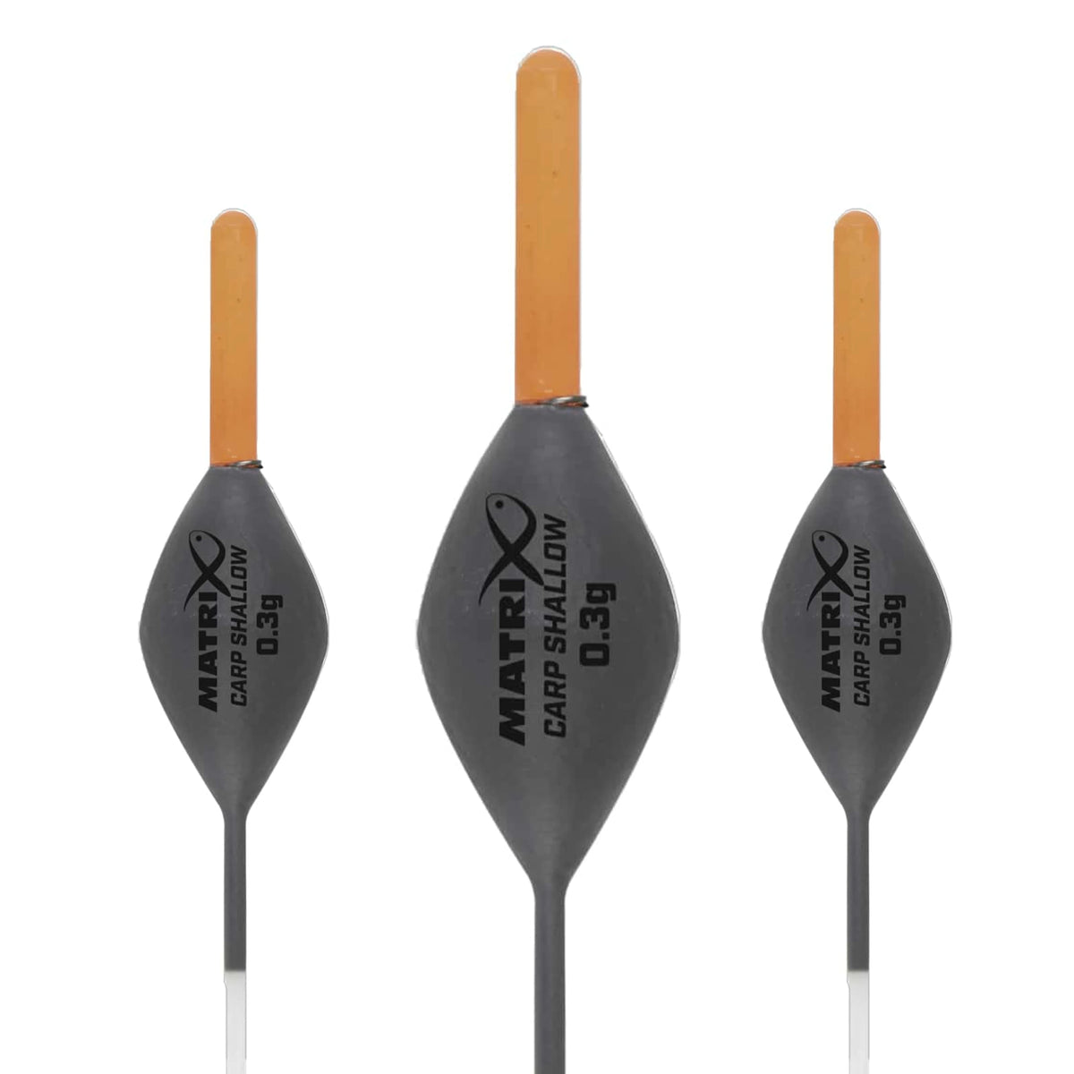 Matrix Carp Shallow Pole Float 0.3g – drie dobbers, middelste groter, originele antenne en lichaamsvorm